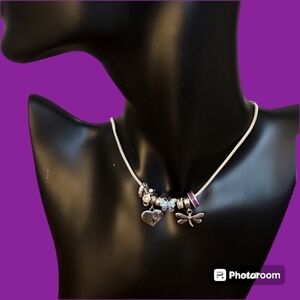 JCM Stainless Steel European Butterfly Dragonfly Heart Charm Necklace